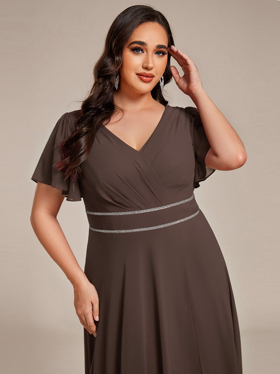ever DAKOTA|Double V-Neck Waist Trimmed Chiffon Mother of the Bride Dress