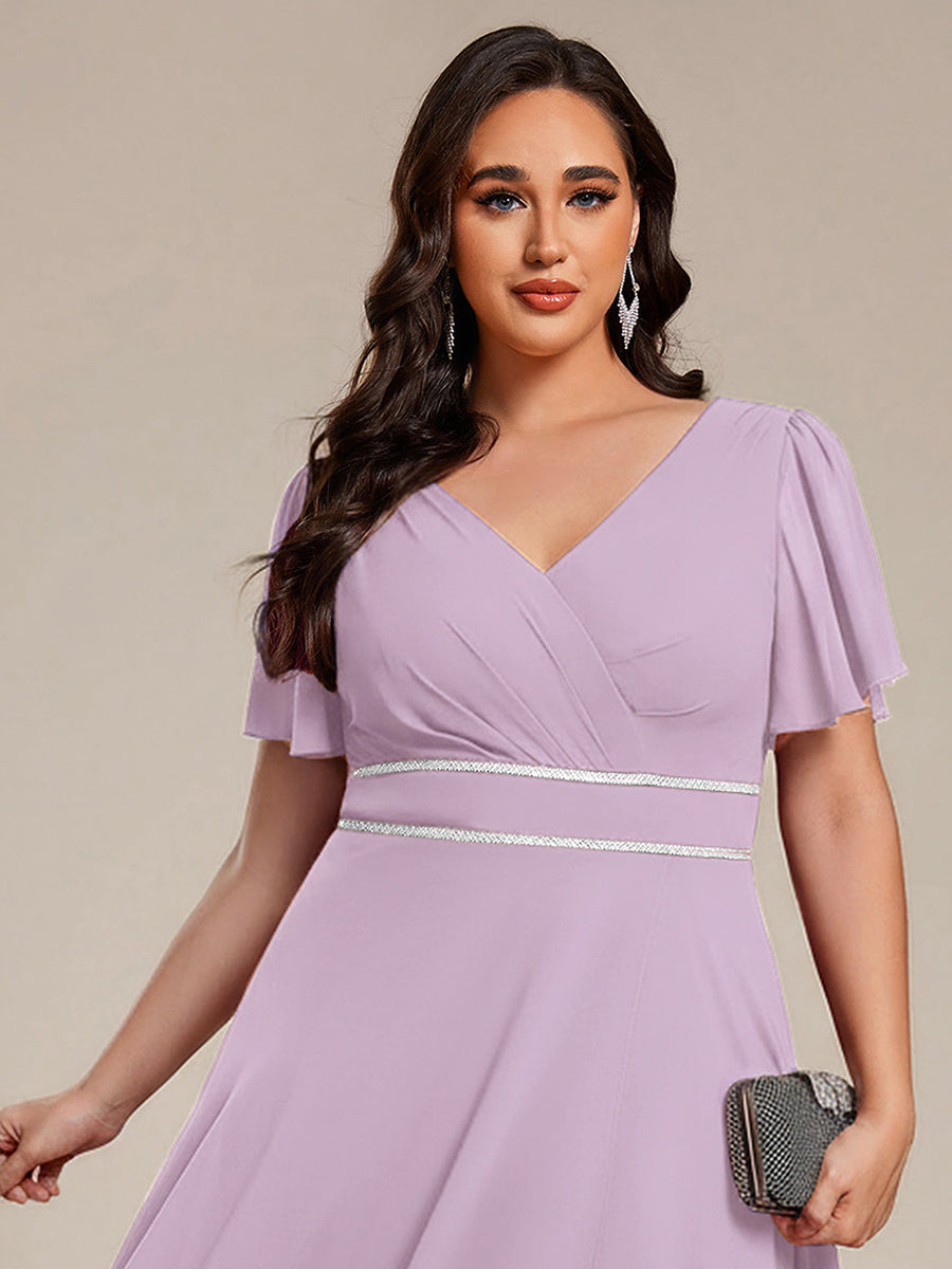ever DAKOTA|Double V-Neck Waist Trimmed Chiffon Formal Evening Dress