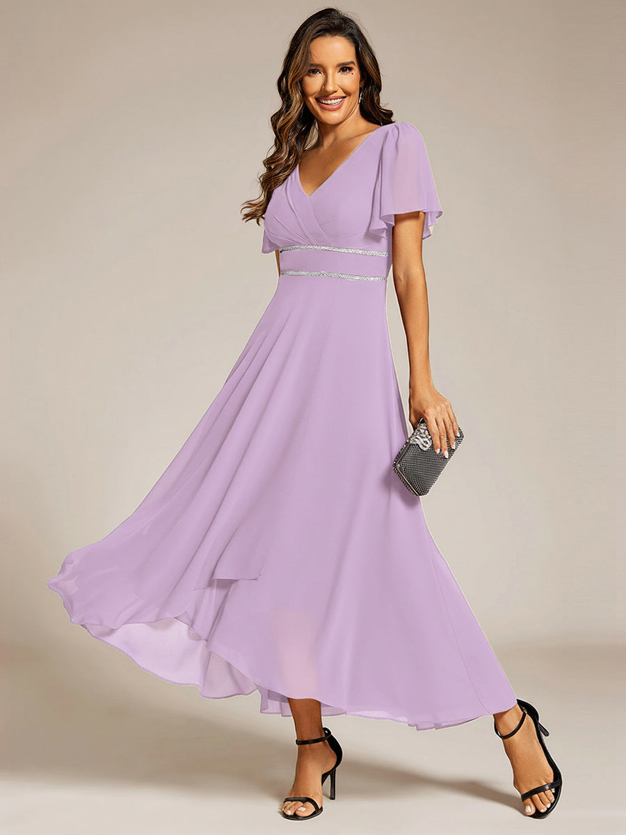 ever DAKOTA|Double V-Neck Waist Trimmed Chiffon Formal Evening Dress