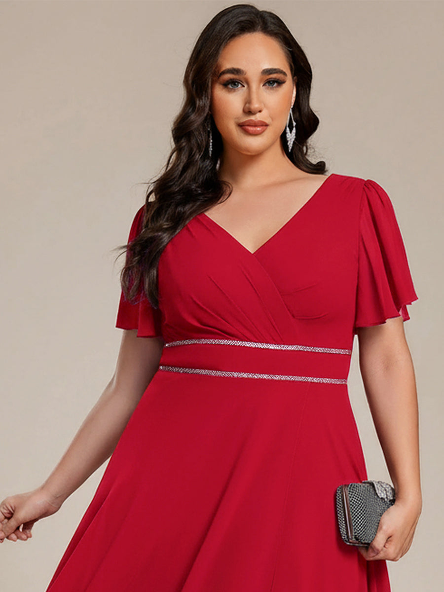 ever DAKOTA|Double V-Neck Waist Trimmed Chiffon Mother of the Bride Dress
