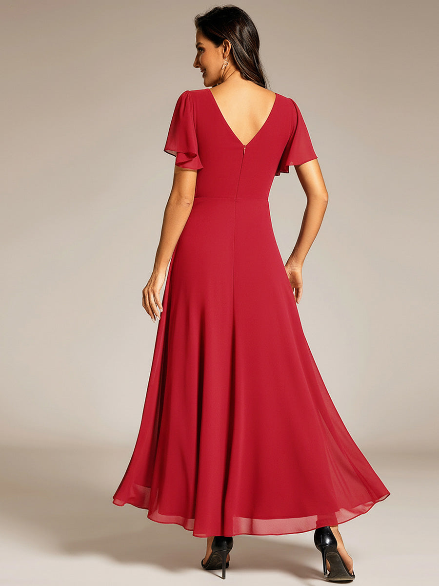 ever DAKOTA|Double V-Neck Waist Trimmed Chiffon Formal Evening Dress