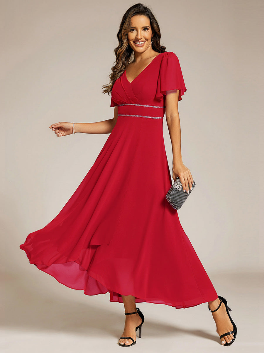 ever DAKOTA|Double V-Neck Waist Trimmed Chiffon Mother of the Bride Dress