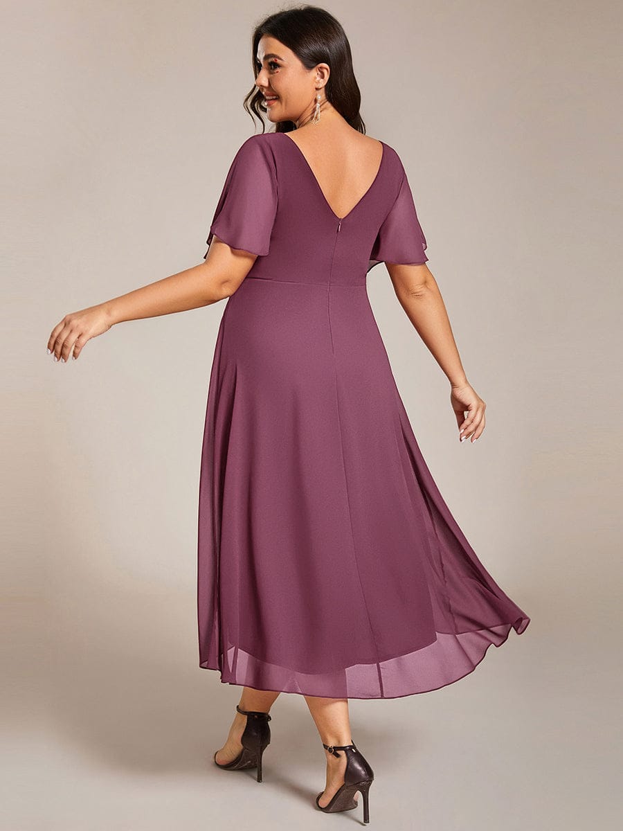 ever FAYE|Elegant V-Neck Flowy High-Low Short Sleeve Wedding Guest Dress