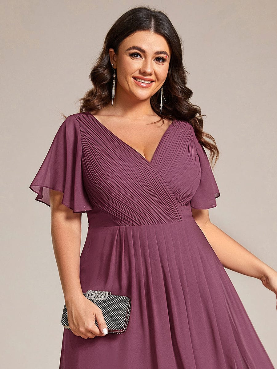 ever FAYE|Elegant V-Neck Flowy High-Low Short Sleeve Wedding Guest Dress