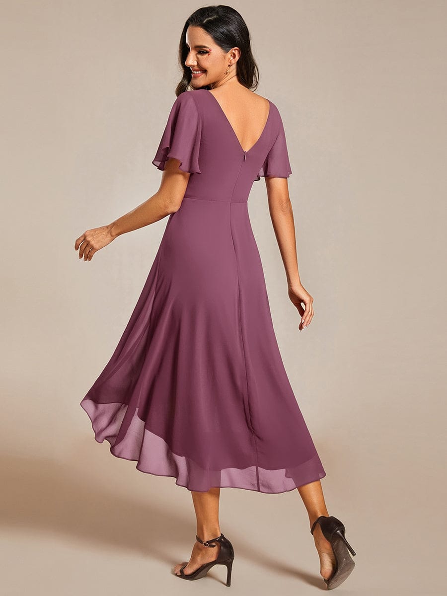 ever FAYE|Elegant V-Neck Flowy High-Low Short Sleeve Wedding Guest Dress