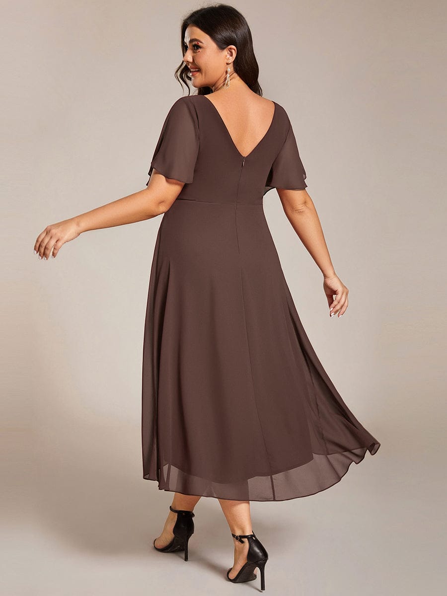 ever FAYE|Elegant V-Neck Flowy High-Low Short Sleeve Wedding Guest Dress