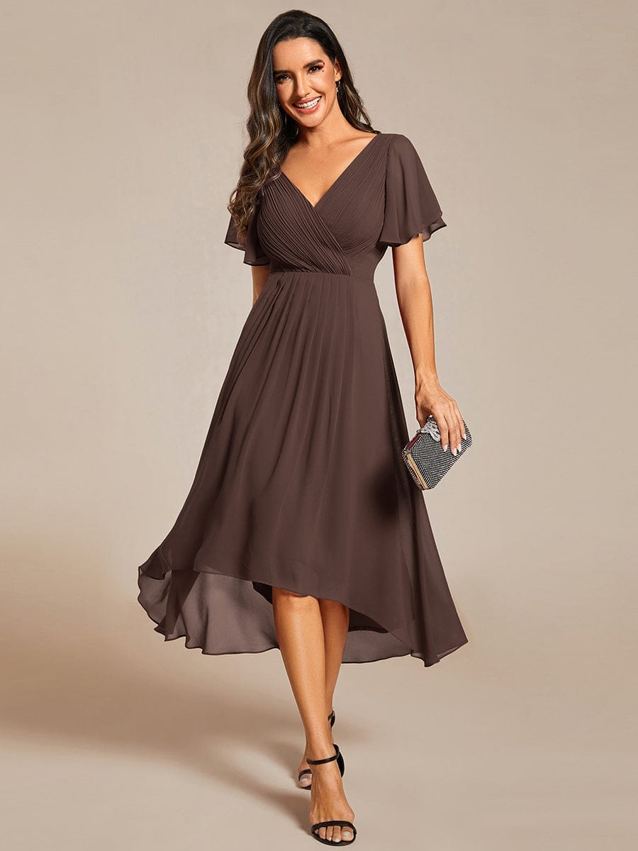 ever FAYE|Elegant V-Neck Flowy High-Low Short Sleeve Wedding Guest Dress