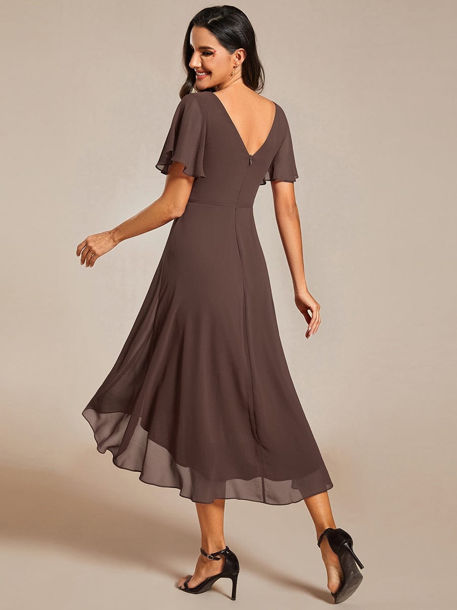 ever FAYE|Elegant V-Neck Flowy High-Low Short Sleeve Wedding Guest Dress