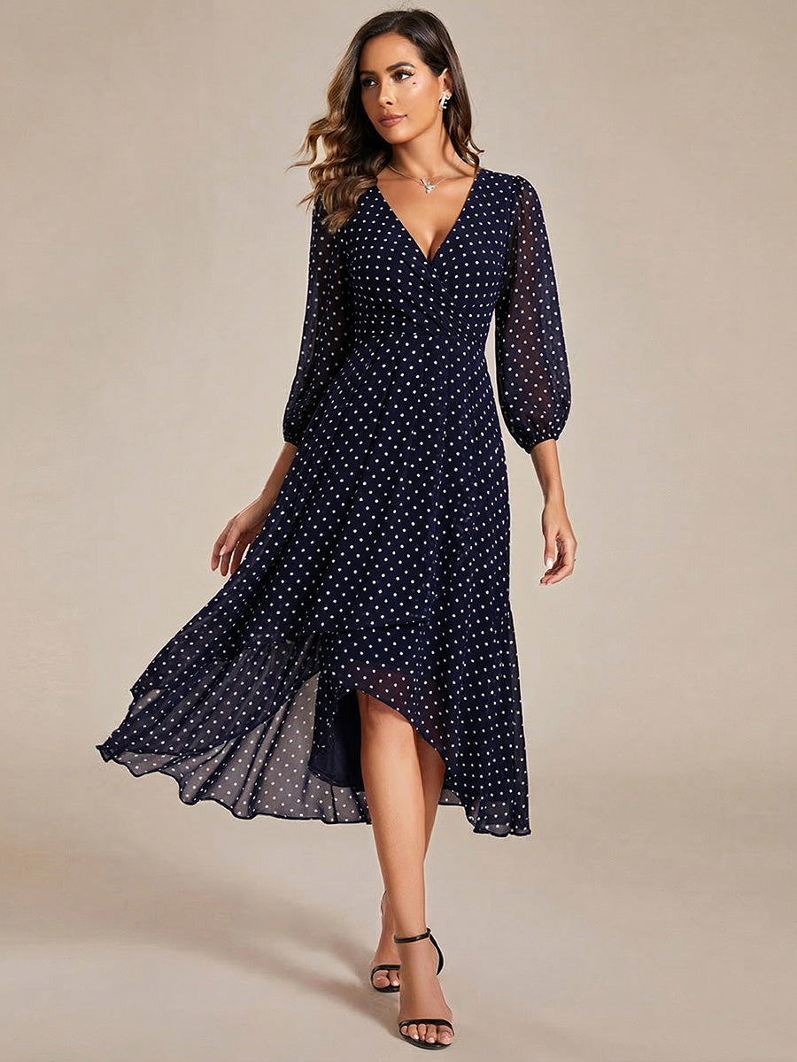 ever BRIAR|3/4 Sleeves Asymmetrical Hem A-Line Midi Wedding Guest Dress