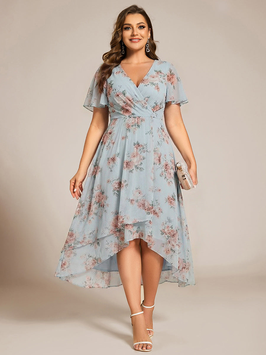 Deep V-Neck Chiffon Ruffle Sleeve Wedding Guest Dress