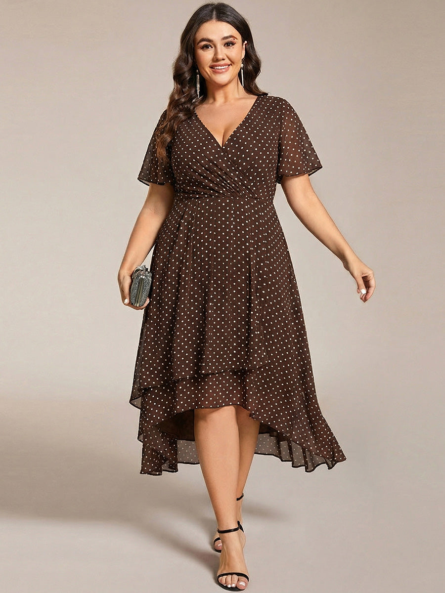Deep V-Neck Chiffon Ruffle Sleeve Wedding Guest Dress