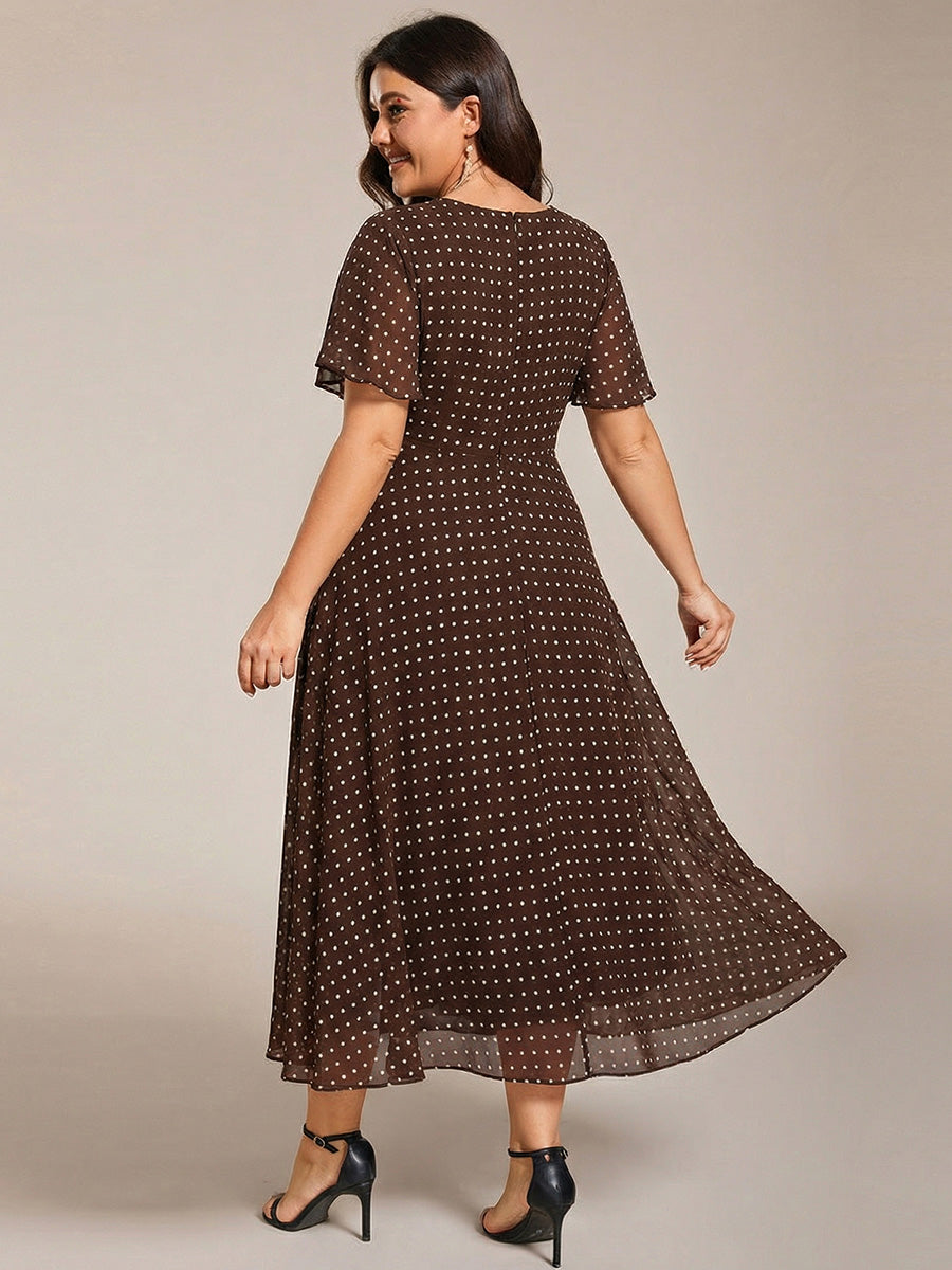 Deep V-Neck Chiffon Ruffle Sleeve Wedding Guest Dress