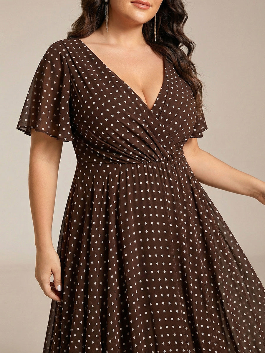 Deep V-Neck Chiffon Ruffle Sleeve Wedding Guest Dress