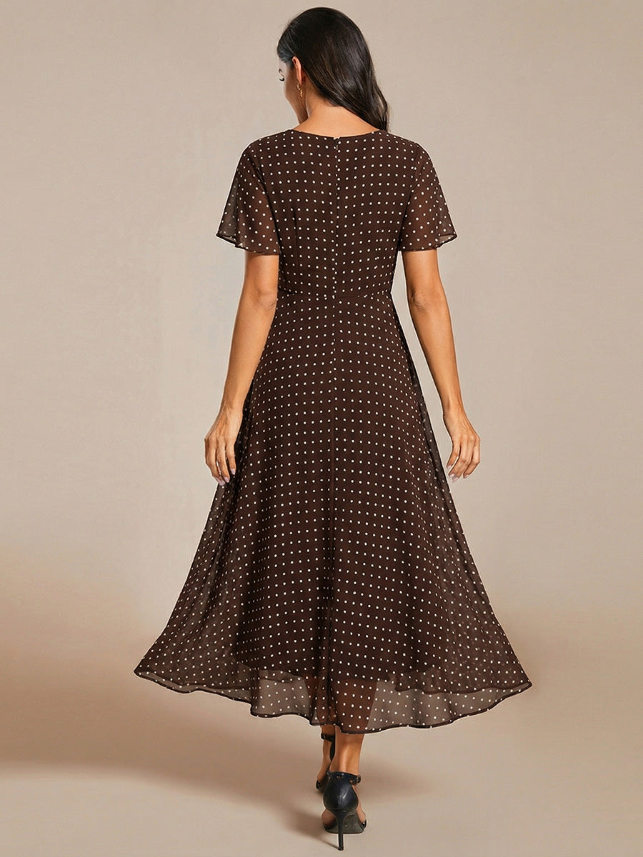 Deep V-Neck Chiffon Ruffle Sleeve Wedding Guest Dress