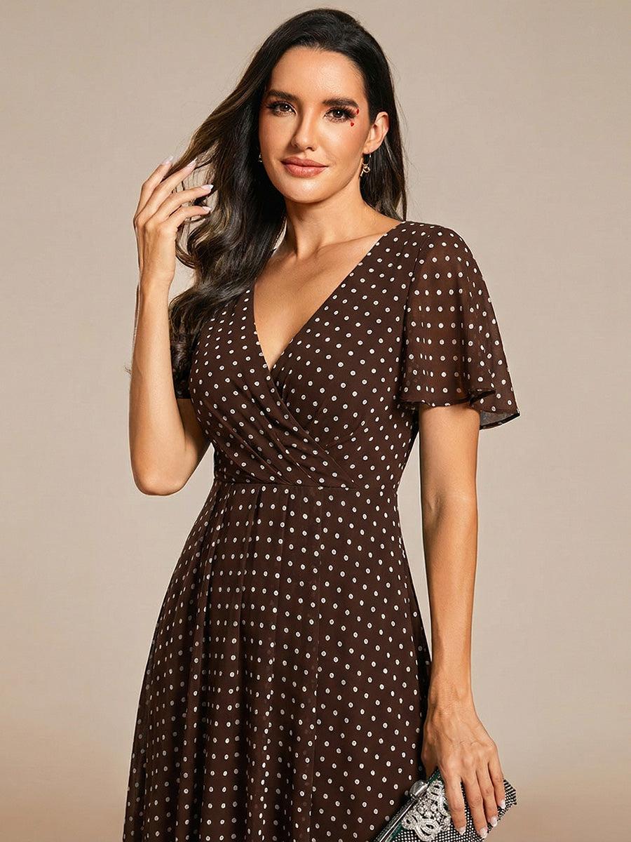 Deep V-Neck Chiffon Ruffle Sleeve Wedding Guest Dress
