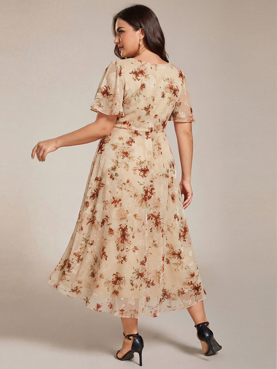 Deep V-Neck Chiffon Ruffle Sleeve Wedding Guest Dress