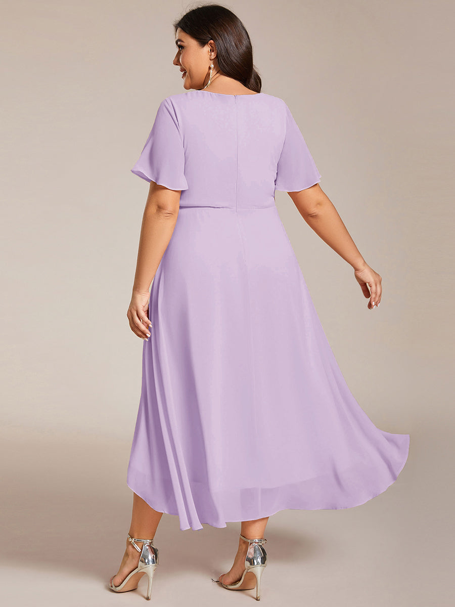 Deep V-Neck Chiffon Ruffle Sleeve Wedding Guest Dress
