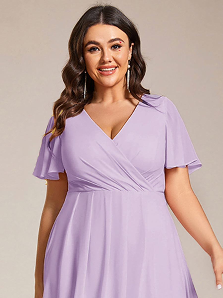 Deep V-Neck Chiffon Ruffle Sleeve Wedding Guest Dress