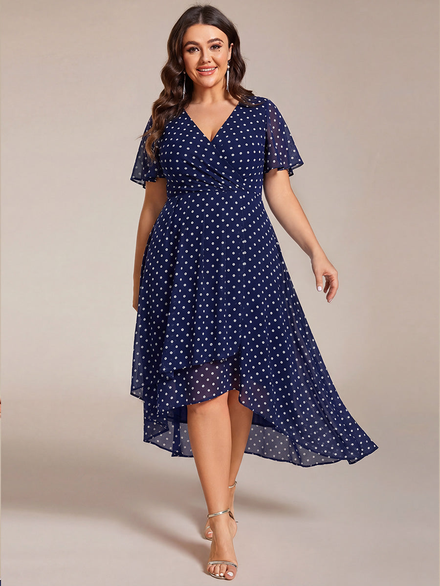Deep V-Neck Chiffon Ruffle Sleeve Wedding Guest Dress