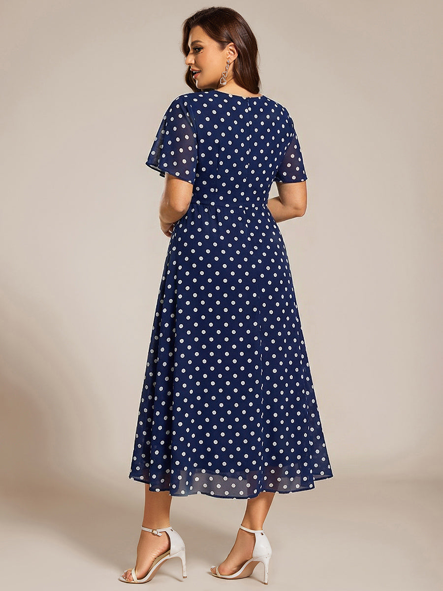 Deep V-Neck Chiffon Ruffle Sleeve Wedding Guest Dress