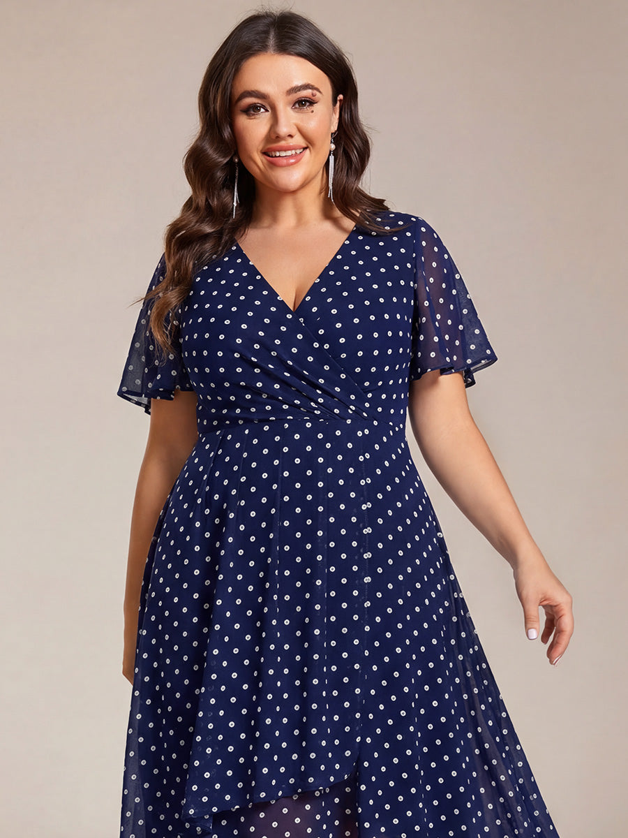 Deep V-Neck Chiffon Ruffle Sleeve Wedding Guest Dress