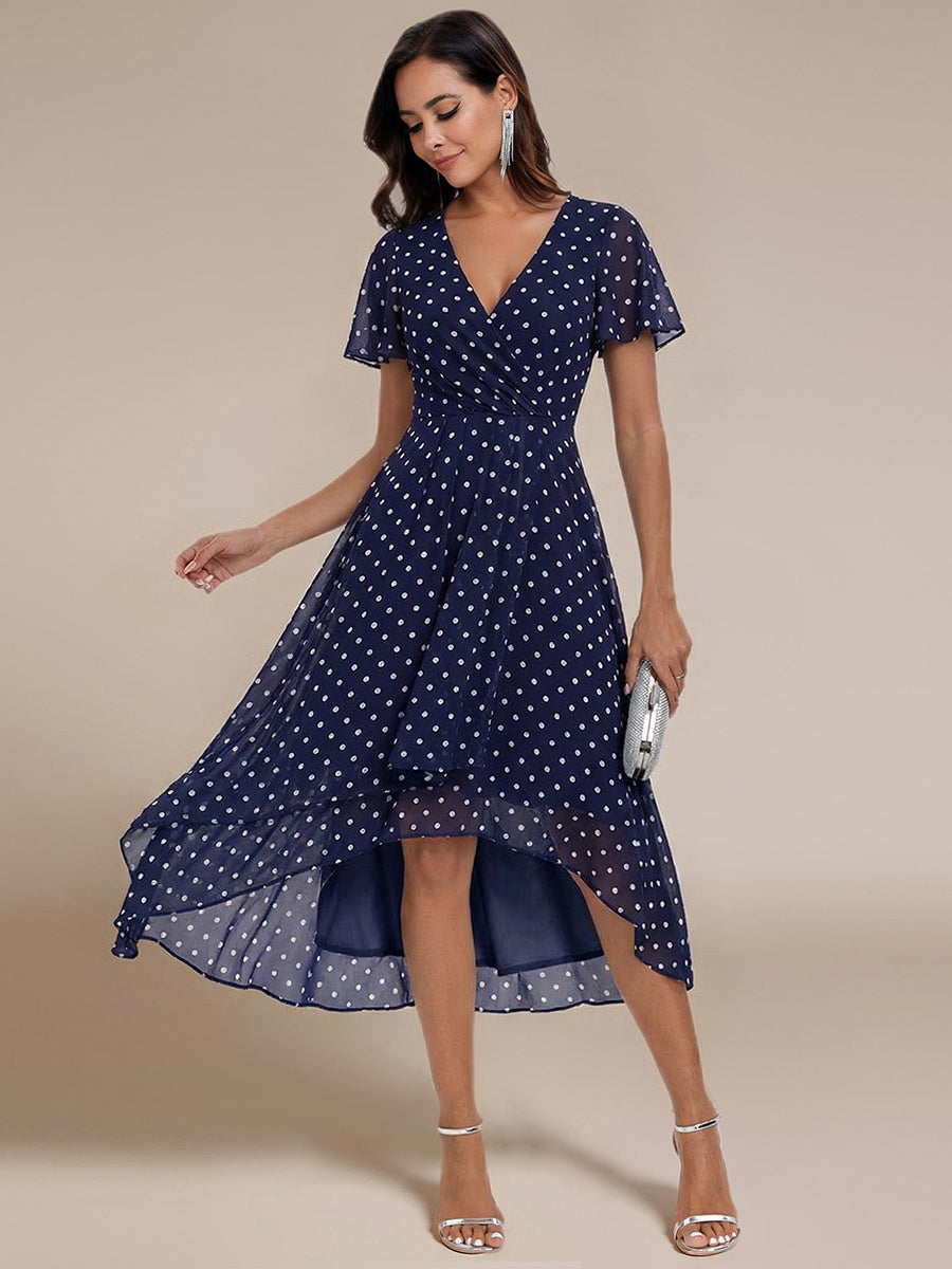 Deep V-Neck Chiffon Ruffle Sleeve Wedding Guest Dress