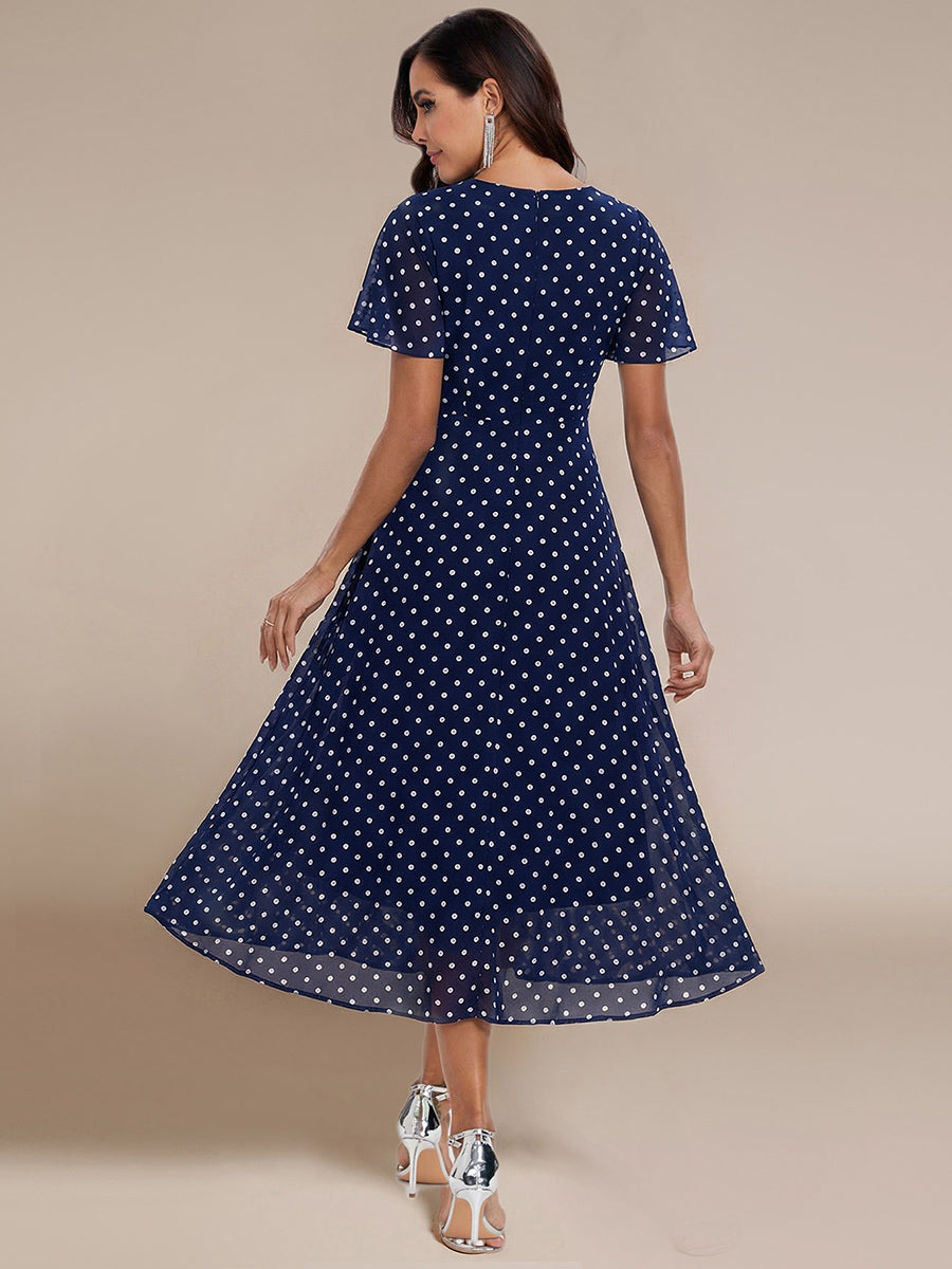 Deep V-Neck Chiffon Ruffle Sleeve Wedding Guest Dress