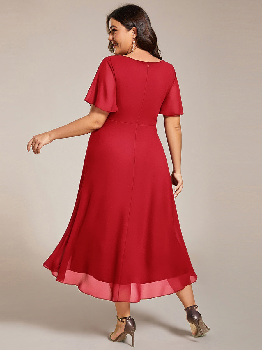 Deep V-Neck Chiffon Ruffle Sleeve Wedding Guest Dress