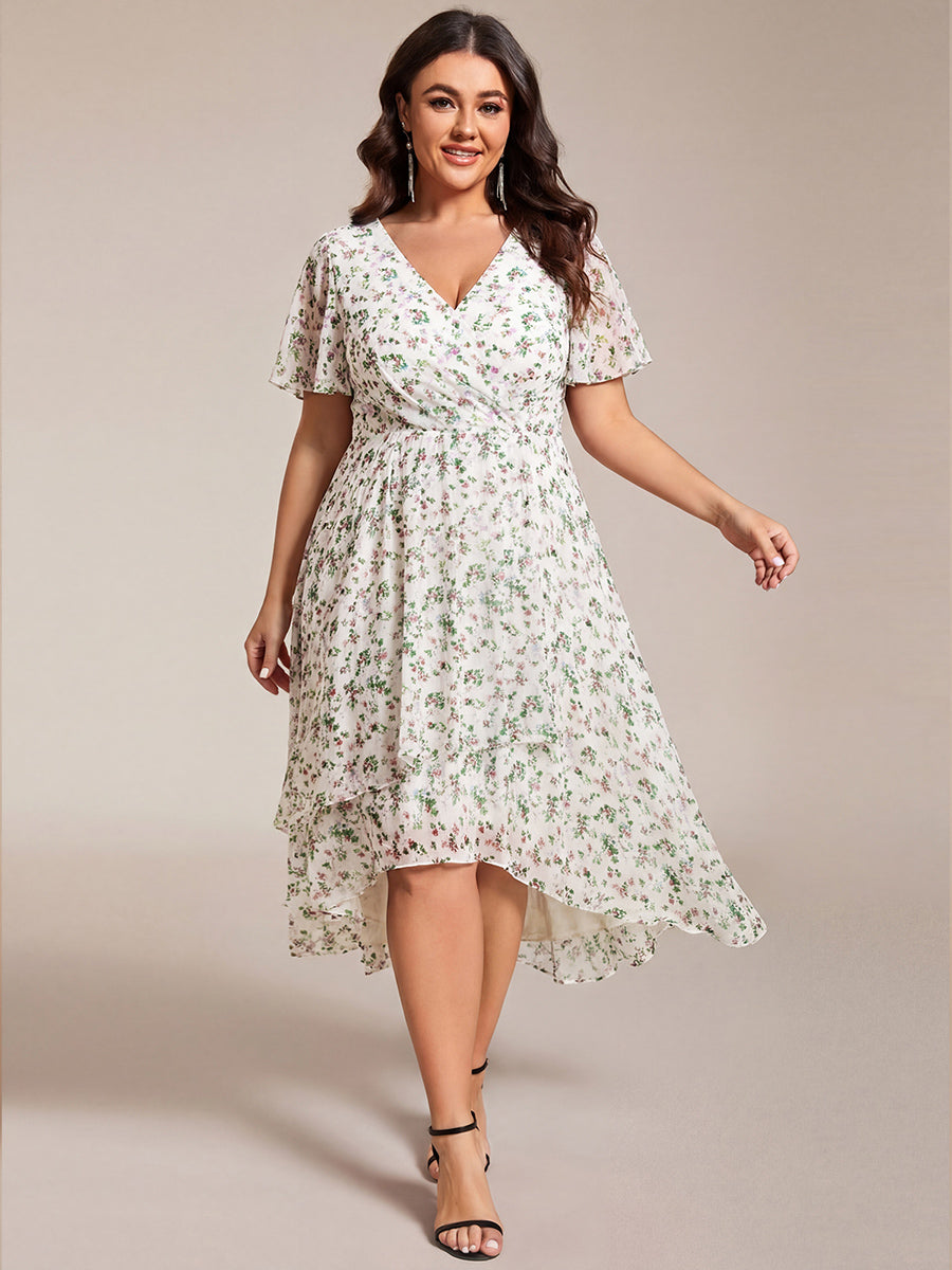 Deep V-Neck Chiffon Ruffle Sleeve Wedding Guest Dress