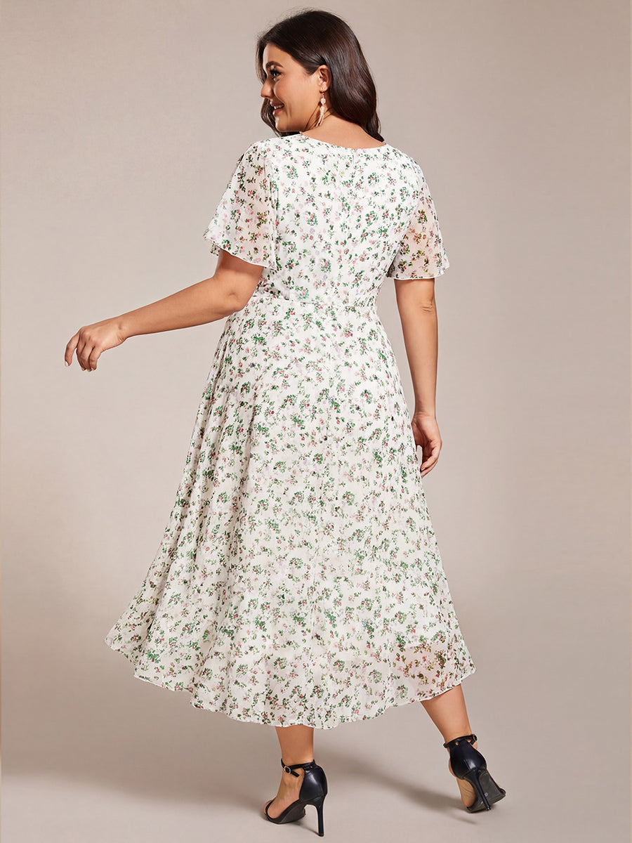 Deep V-Neck Chiffon Ruffle Sleeve Wedding Guest Dress