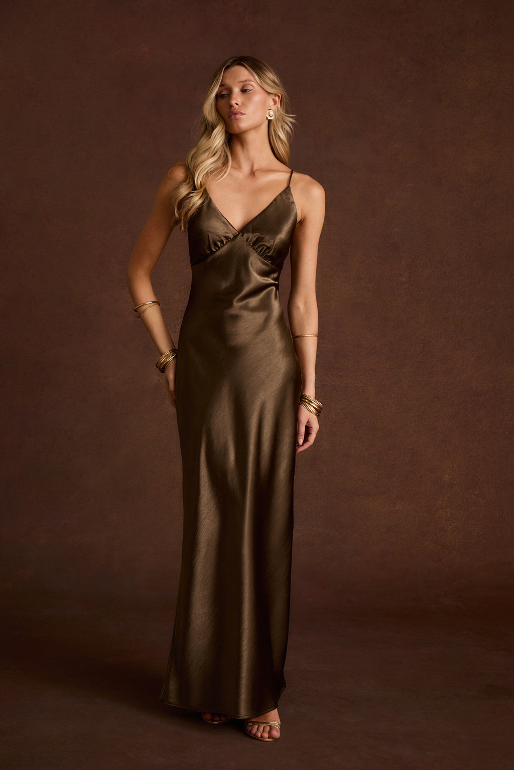 Mirabella Truffle Satin Maxi Dress