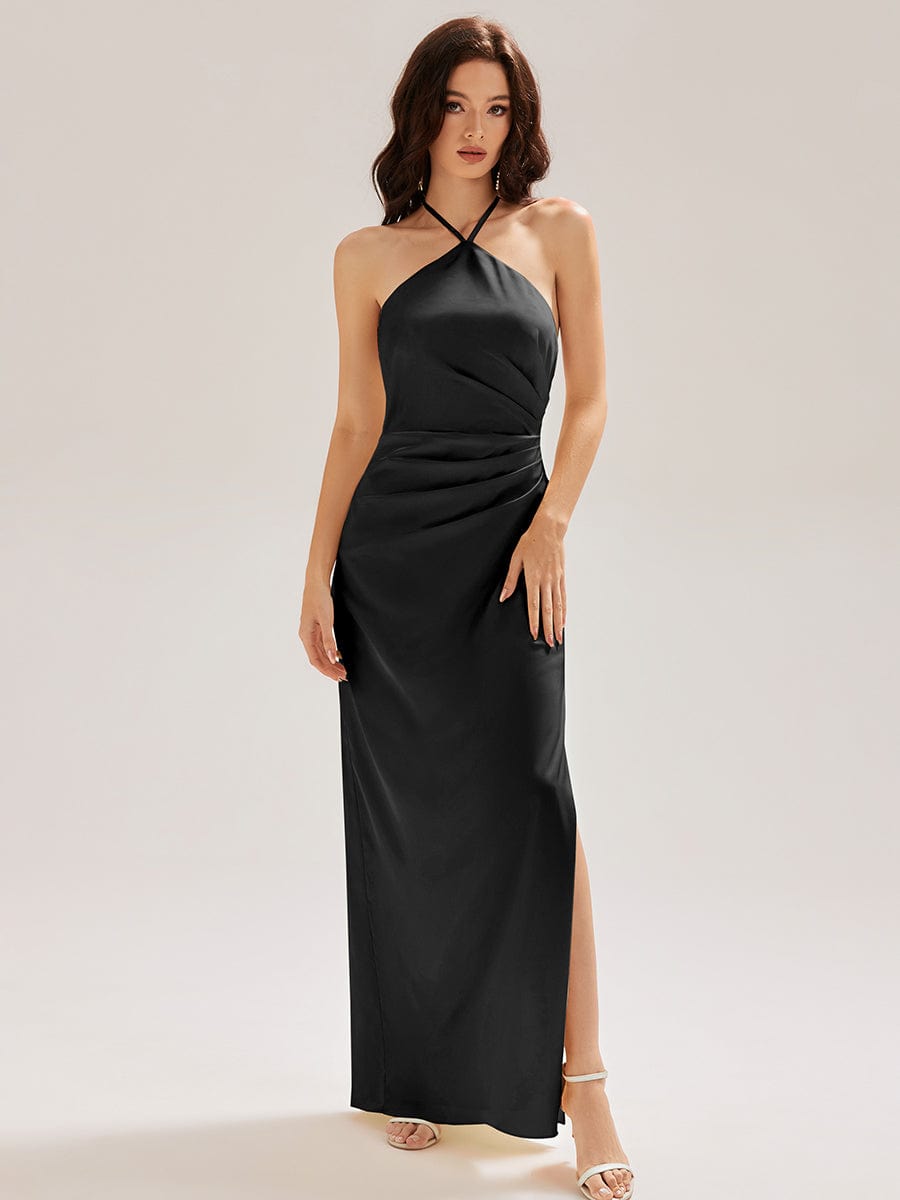 ever ELYS|Satin Halter Backless Maxi Mermaid Bridesmaid Dress
