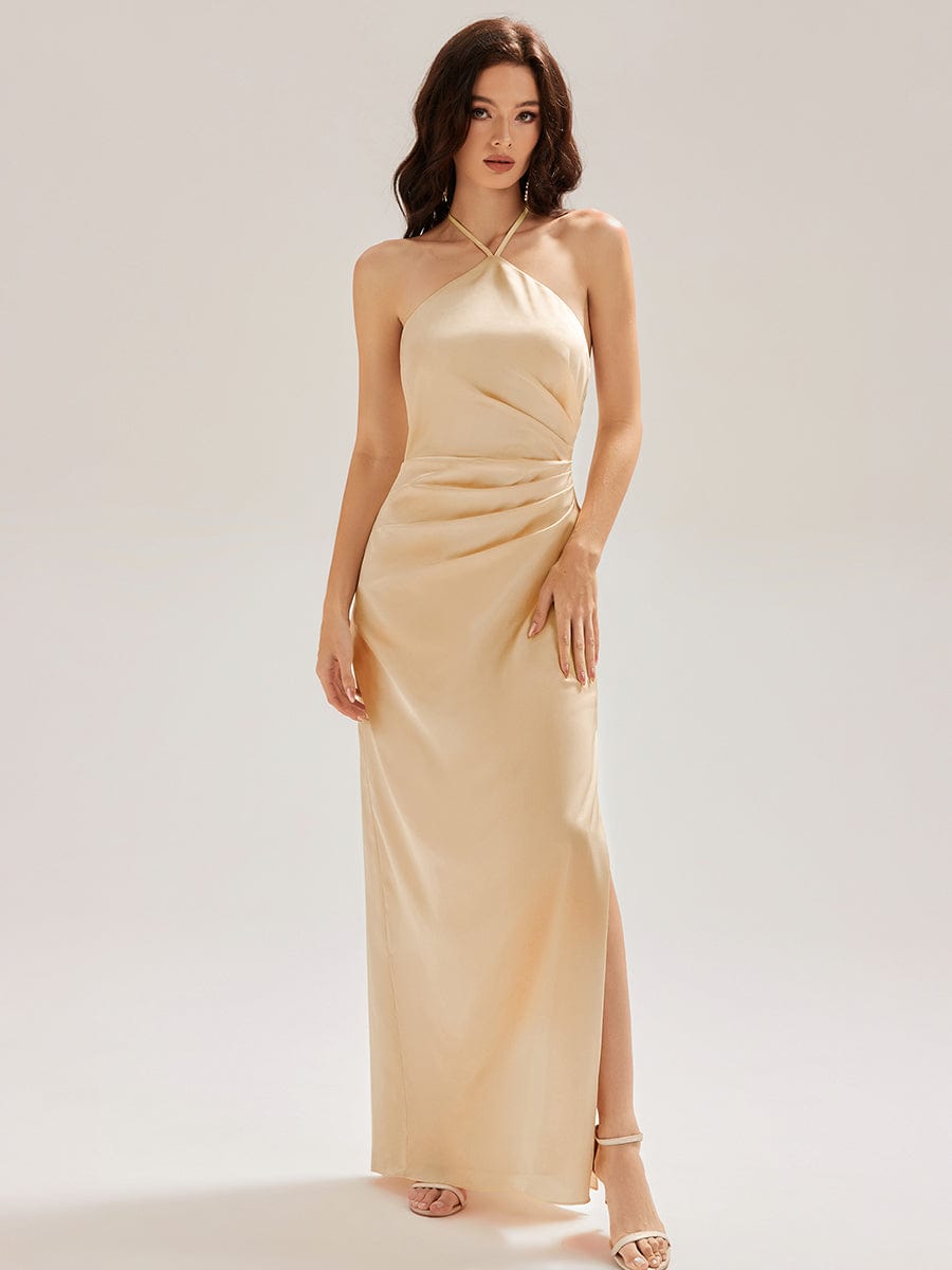 ever ELYS|Satin Halter Backless Maxi Mermaid Bridesmaid Dress