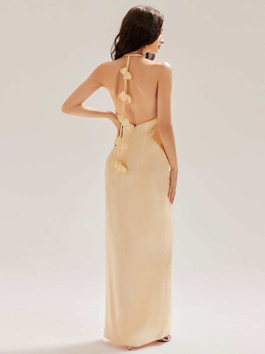 ever ELYS|Satin Halter Backless Maxi Mermaid Bridesmaid Dress