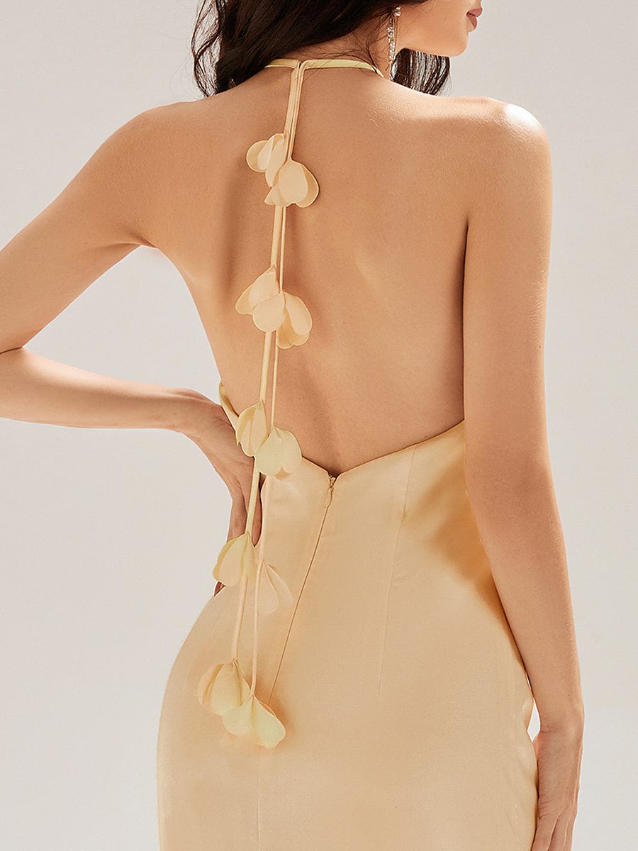 ever ELYS|Satin Halter Backless Maxi Mermaid Bridesmaid Dress