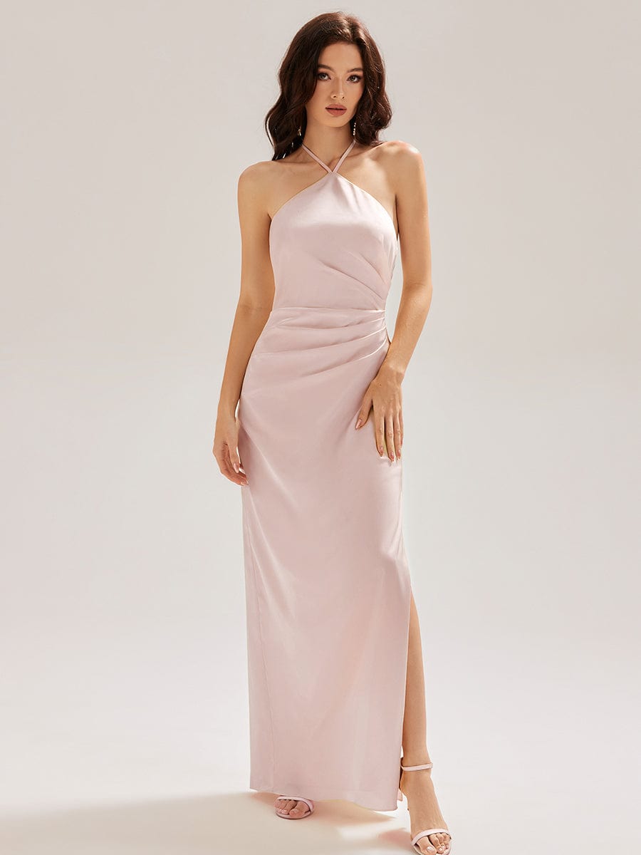 ever ELYS|Satin Halter Backless Maxi Mermaid Bridesmaid Dress