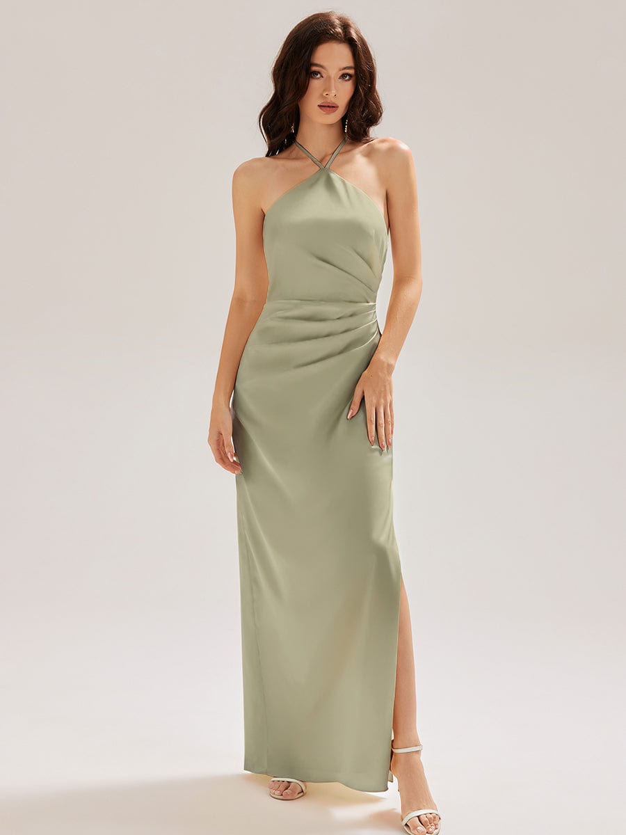 ever ELYS|Satin Halter Backless Maxi Mermaid Bridesmaid Dress
