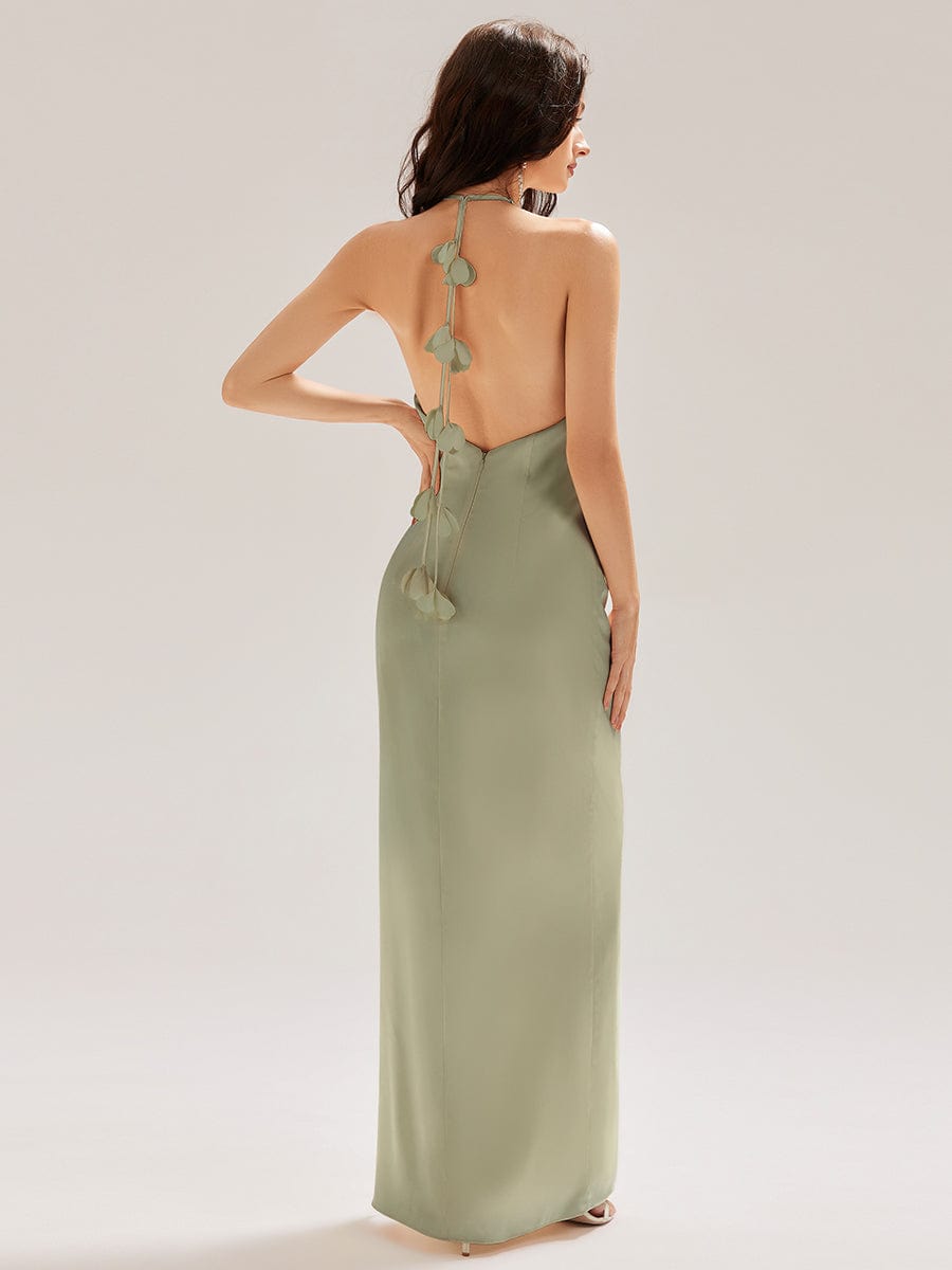 ever ELYS|Satin Halter Backless Maxi Mermaid Bridesmaid Dress
