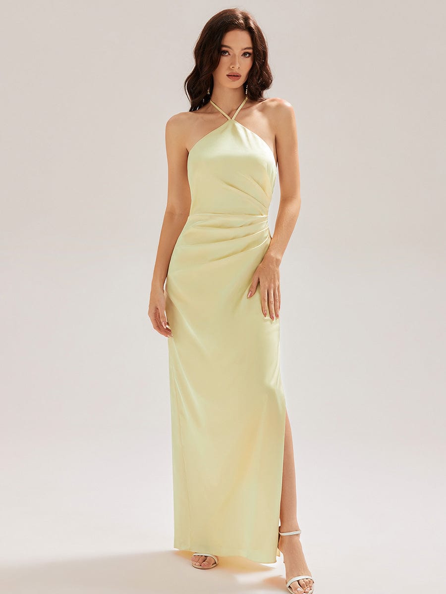 ever ELYS|Satin Halter Backless Maxi Mermaid Bridesmaid Dress