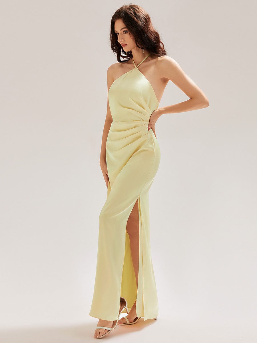 ever ELYS|Satin Halter Backless Maxi Mermaid Bridesmaid Dress