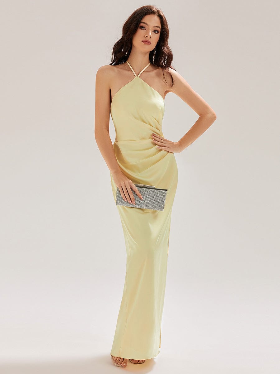 ever ELYS|Satin Halter Backless Maxi Mermaid Bridesmaid Dress