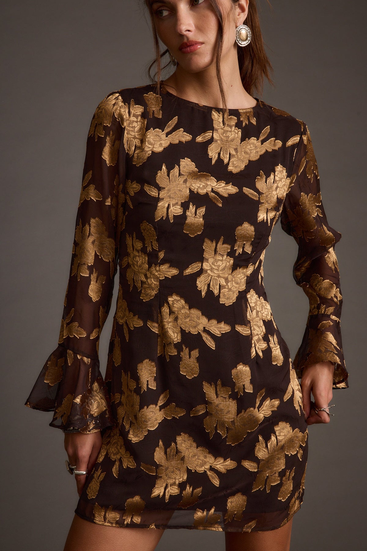 Marissa Gold and Black Floral Mini Dress