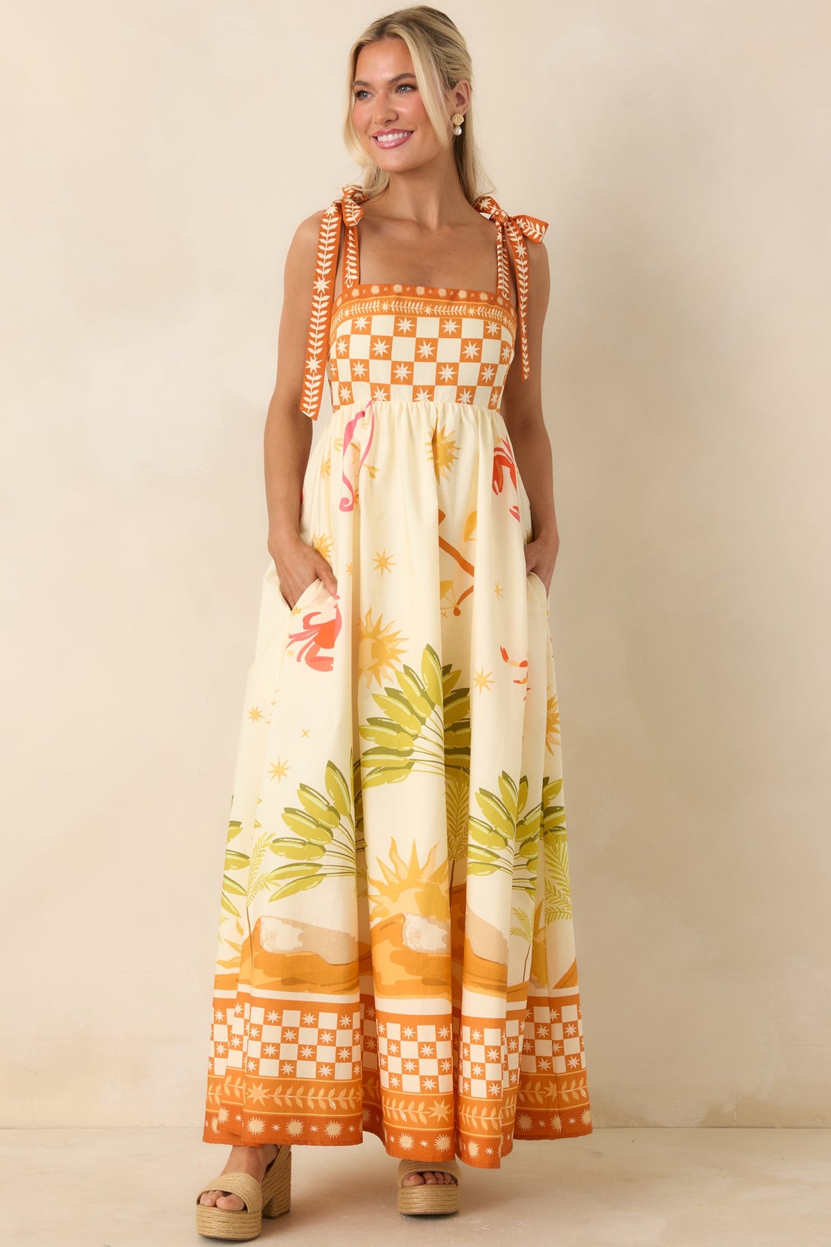 Born for the Beach Ivory Multi Tropical Zodiac Print Cotton Maxi Dress