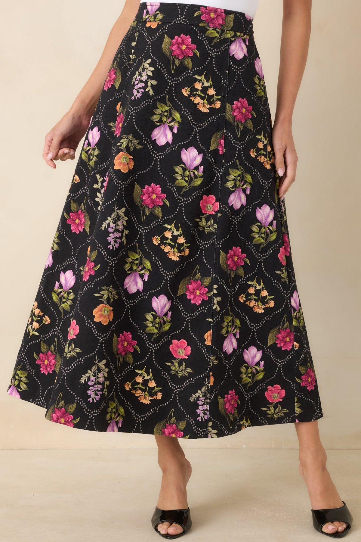 Consider Me Charmed Black Multi Floral Cotton Maxi Skirt