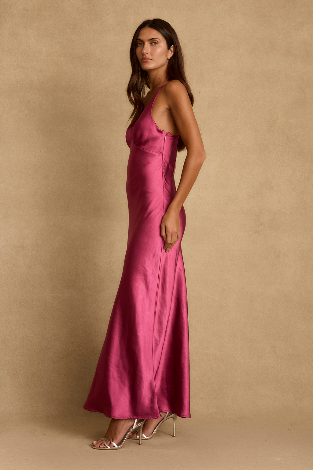 Mirabella Fuchsia Satin Maxi Dress
