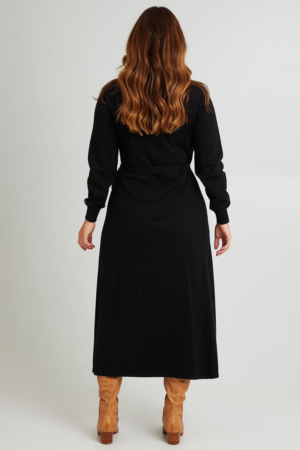 Cotton Cashmere Wrap Dress - Black