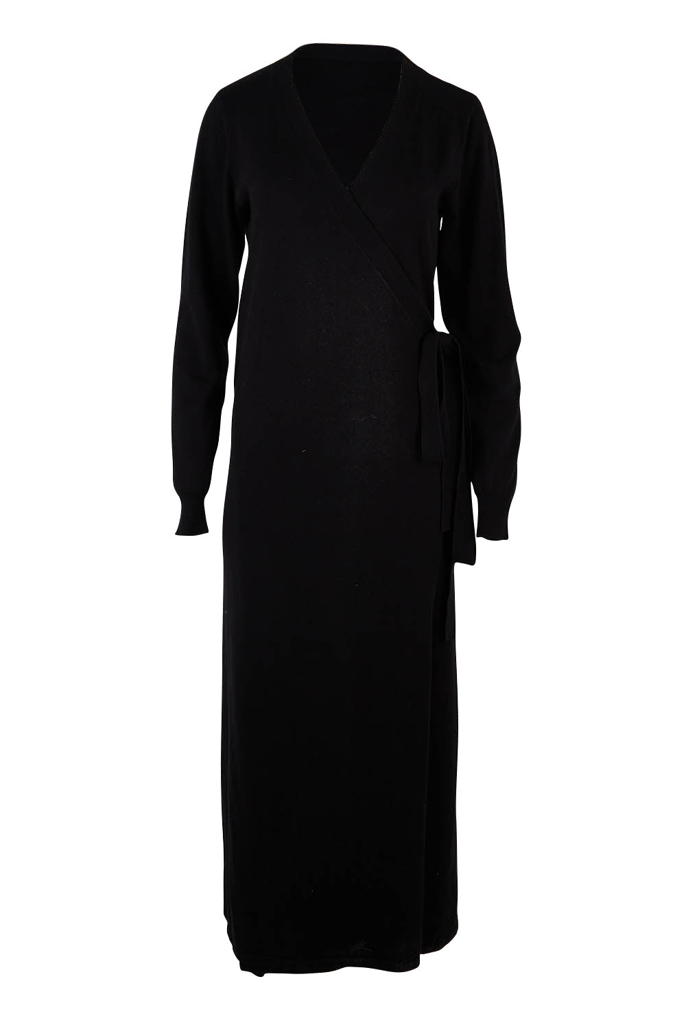 Cotton Cashmere Wrap Dress - Black