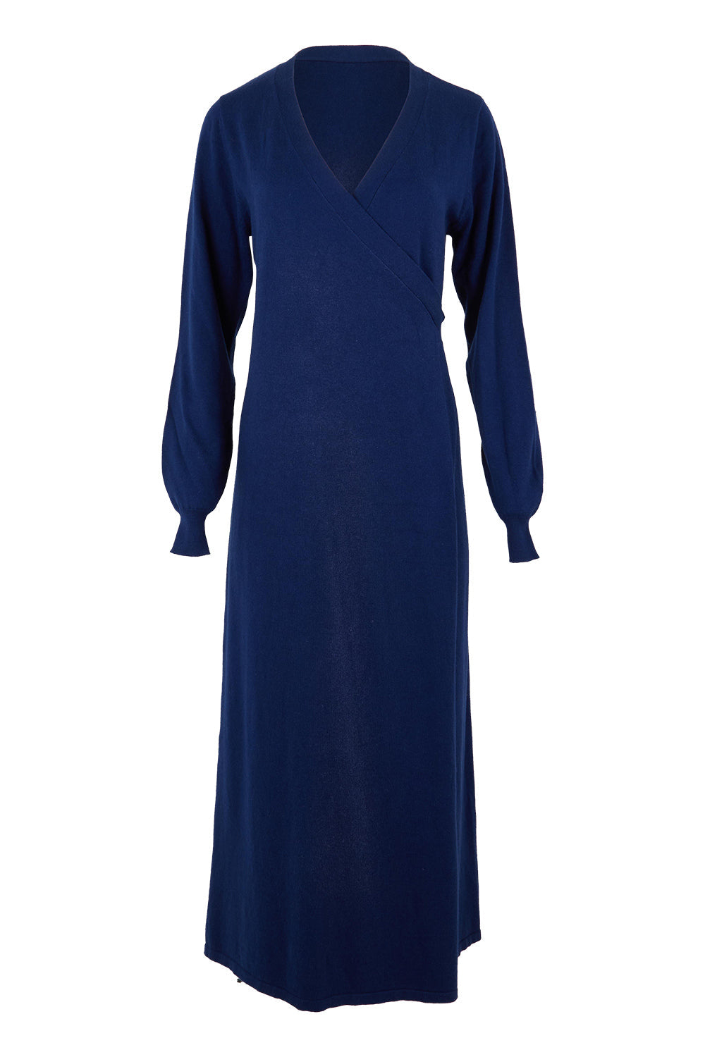 Cotton Cashmere Wrap Dress - Navy