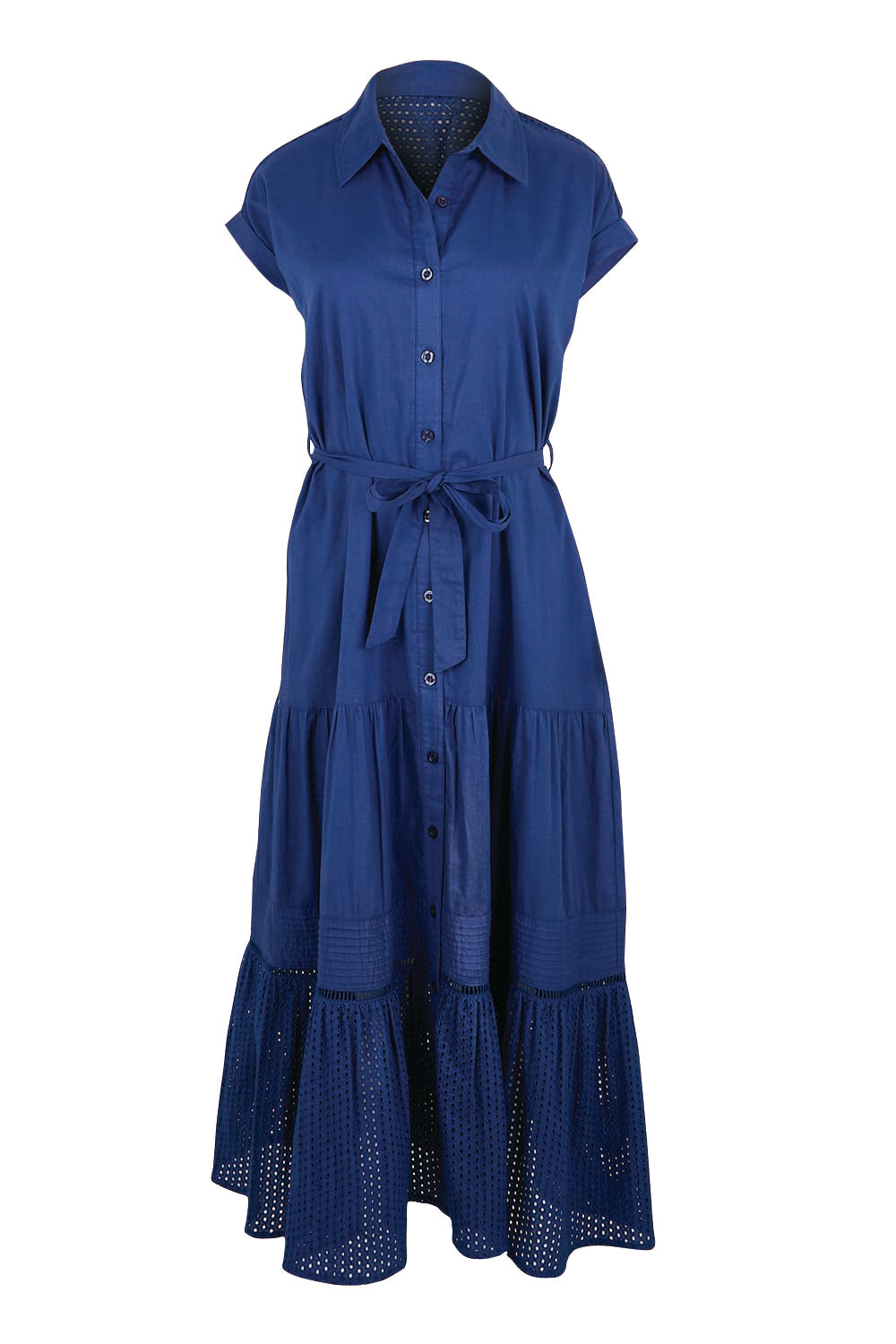 Cotton Broderie Trim Dress – Blue