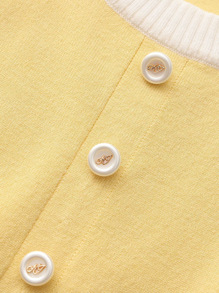 Wilhelmina Contrast-Trim Knit  Mini Dress -Yellow
